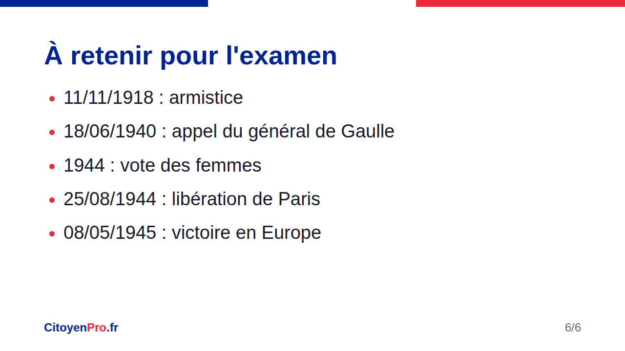 À retenir pour l'examen